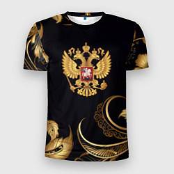 Мужская спорт-футболка Золотой герб России и объемные листья