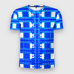 Футболка спортивная мужская Синие и белые квадраты, цвет: 3D-принт