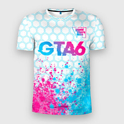 Мужская спорт-футболка GTA6 neon gradient style посередине