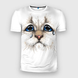 Мужская спорт-футболка Белый плачущий кот