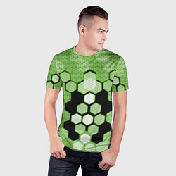 Футболка спортивная мужская Зелёная кибер броня hexagons, цвет: 3D-принт — фото 2