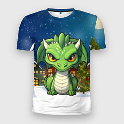 Мужская спорт-футболка Зеленый дракон на фоне города