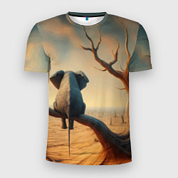 Мужская спорт-футболка Слон сидит на ветке сухого дерева