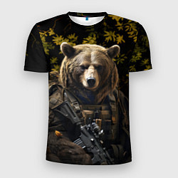 Мужская спорт-футболка Медведь солдат в ночном лесу