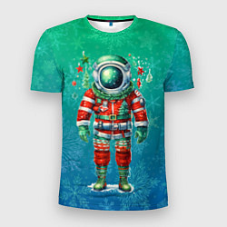 Мужская спорт-футболка Новогодний космонавт