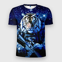 Мужская спорт-футболка Тигр солдат снег и звезды