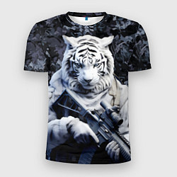 Мужская спорт-футболка Белый тигр солдат зима
