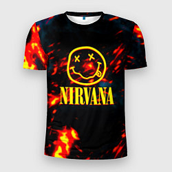 Футболка спортивная мужская Nirvana rock огненное лого лава, цвет: 3D-принт