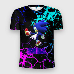 Мужская спорт-футболка Sonic sega game неоновая текстура