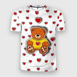 Мужская спорт-футболка Стикер наклейка мишка и сердце объемный рисунок