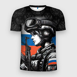 Мужская спорт-футболка Русская военная девушка