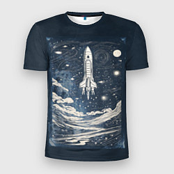 Мужская спорт-футболка Винтажный постер космос титан ракета