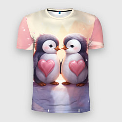 Мужская спорт-футболка Два влюбленных пингвина