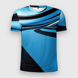 Футболка спортивная мужская Черная и синяя абстракция в виде волн, цвет: 3D-принт