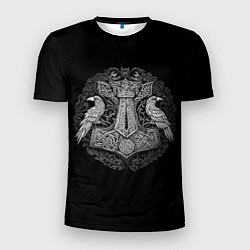 Мужская спорт-футболка Вороны и символ молот тора - мьёльнир