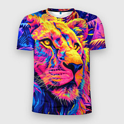 Мужская спорт-футболка Лев светящийся неоновый