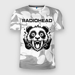 Мужская спорт-футболка Radiohead рок панда на светлом фоне