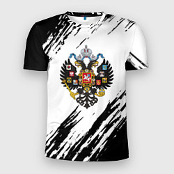 Мужская спорт-футболка Герб России краски черно белые