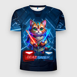 Футболка спортивная мужская Beat Saber кот музыкальный джедай, цвет: 3D-принт