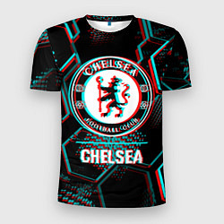 Мужская спорт-футболка Chelsea FC в стиле glitch на темном фоне