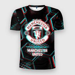 Мужская спорт-футболка Manchester United FC в стиле glitch на темном фоне