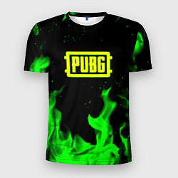 Мужская спорт-футболка PUBG кислотное лого огненный стиль