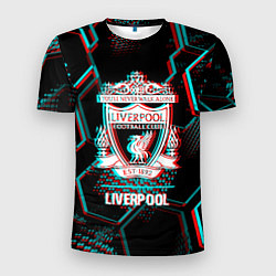 Футболка спортивная мужская Liverpool FC в стиле glitch на темном фоне, цвет: 3D-принт