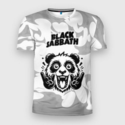 Мужская спорт-футболка Black Sabbath рок панда на светлом фоне