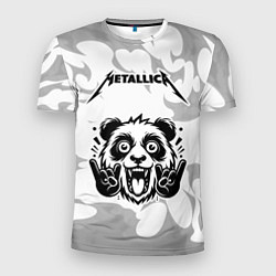 Мужская спорт-футболка Metallica рок панда на светлом фоне