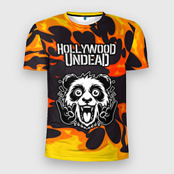 Футболка спортивная мужская Hollywood Undead рок панда и огонь, цвет: 3D-принт