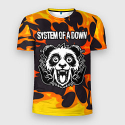 Футболка спортивная мужская System of a Down рок панда и огонь, цвет: 3D-принт