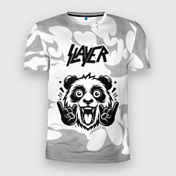 Мужская спорт-футболка Slayer рок панда на светлом фоне