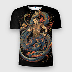 Мужская спорт-футболка Боец Муай-тай и огромный дракон
