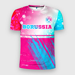 Мужская спорт-футболка Borussia neon gradient style посередине