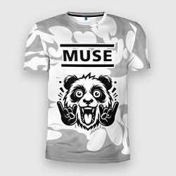 Мужская спорт-футболка Muse рок панда на светлом фоне