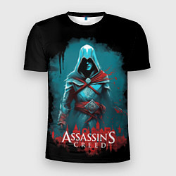 Мужская спорт-футболка Assassins creed синий дым
