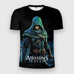 Мужская спорт-футболка Assassins creed персонаж нарисован на черном