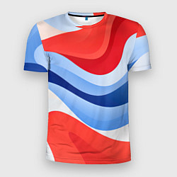 Мужская спорт-футболка Волнистые полосы красные белые синие