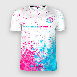 Мужская спорт-футболка Manchester United neon gradient style посередине