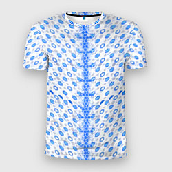 Мужская спорт-футболка Синие киберпанк ячейки на белом фоне