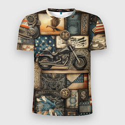 Мужская спорт-футболка Patchwork with a motorcycle - ai art