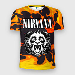 Футболка спортивная мужская Nirvana рок панда и огонь, цвет: 3D-принт