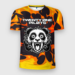 Футболка спортивная мужская Twenty One Pilots рок панда и огонь, цвет: 3D-принт