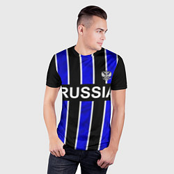 Футболка спортивная мужская Россия- черно-синяя униформа, цвет: 3D-принт — фото 2