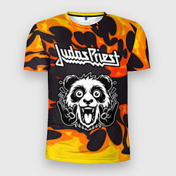 Мужская спорт-футболка Judas Priest рок панда и огонь