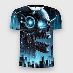 Мужская спорт-футболка Cyberpunk skull - metropolis neon glow