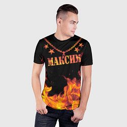 Футболка спортивная мужская Максим - имя в огне, цвет: 3D-принт — фото 2