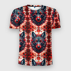 Футболка спортивная мужская Серые волки на красном фоне, цвет: 3D-принт