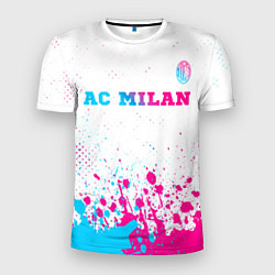 Мужская спорт-футболка AC Milan neon gradient style посередине