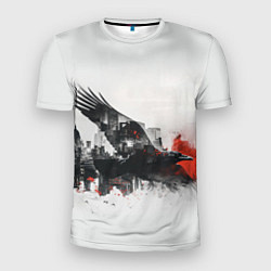 Мужская спорт-футболка Летающий ворон и город